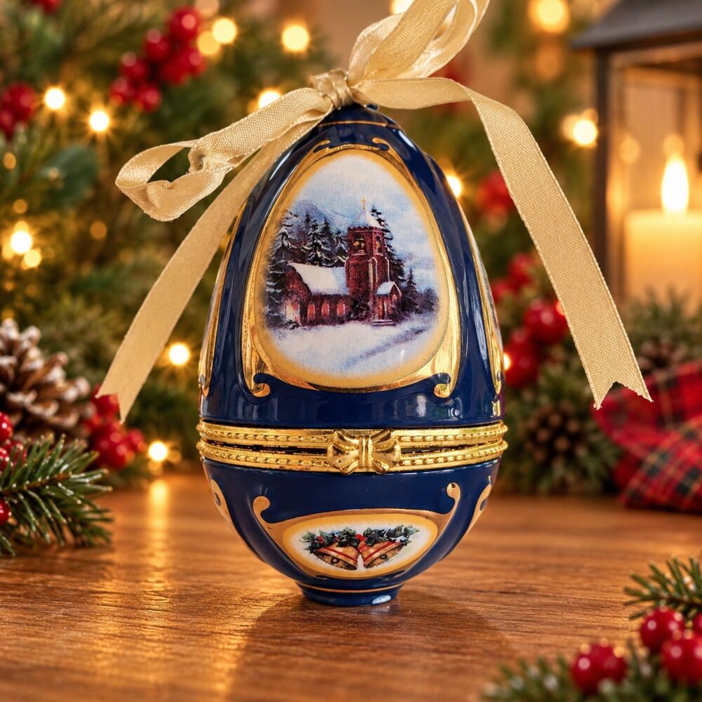 Valerie Parr Hill Mr Christmas Porcelain Musical Egg Ornament Away in a Manger